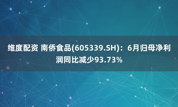 维度配资 南侨食品(605339.SH)：6月归母净利润同比减少93.73%