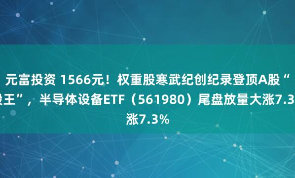 元富投资 1566元！权重股寒武纪创纪录登顶A股“股王”，半导体设备ETF（561980）尾盘放量大涨7.3%