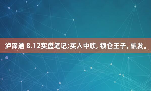 泸深通 8.12实盘笔记;买入中欣, 锁仓王子, 融发。