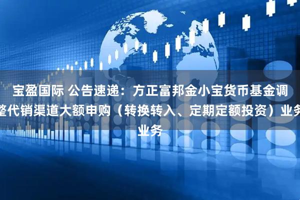 宝盈国际 公告速递：方正富邦金小宝货币基金调整代销渠道大额申购（转换转入、定期定额投资）业务